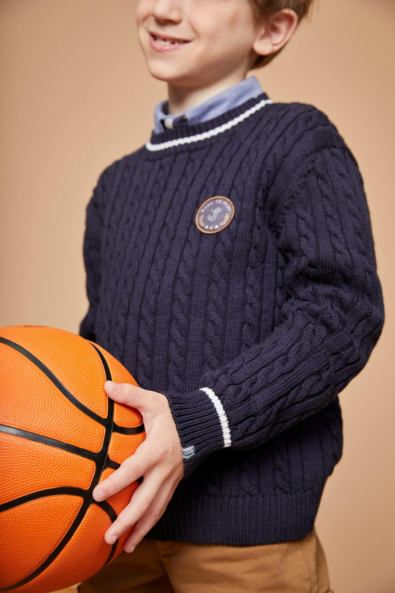 The Navy Merino Cableknit Crew