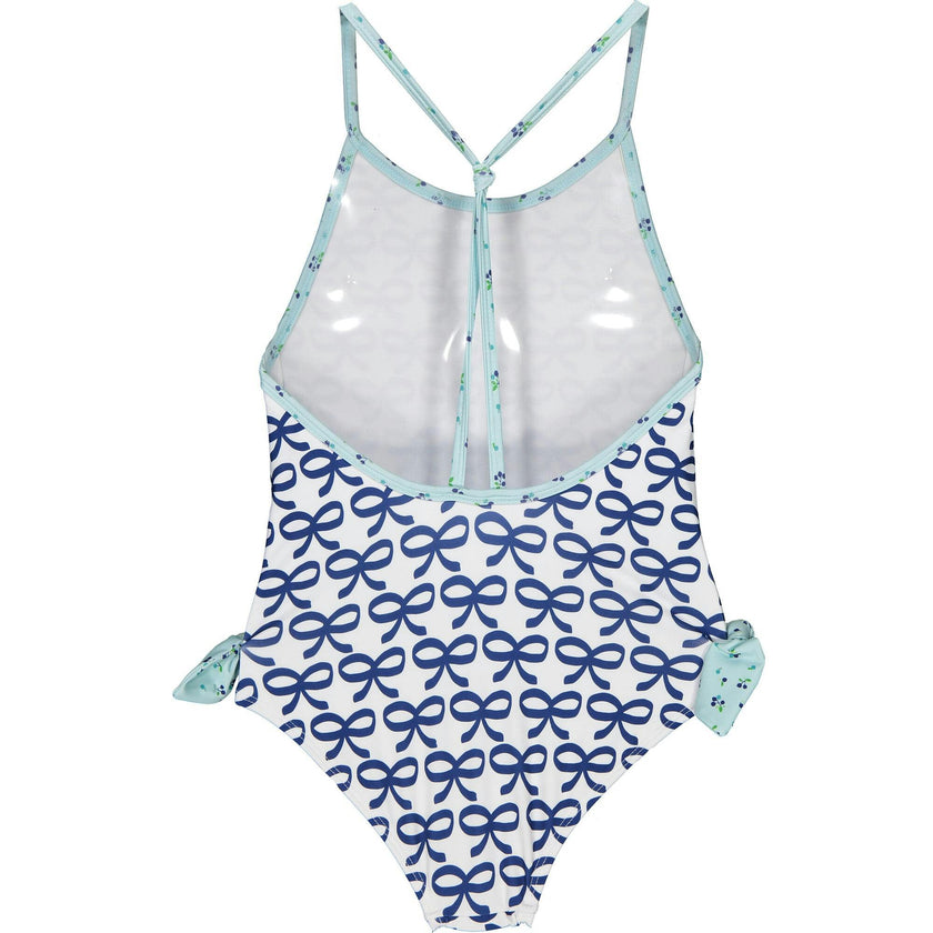 Berries & Bows Tie Bottom Swimsuit, Blue