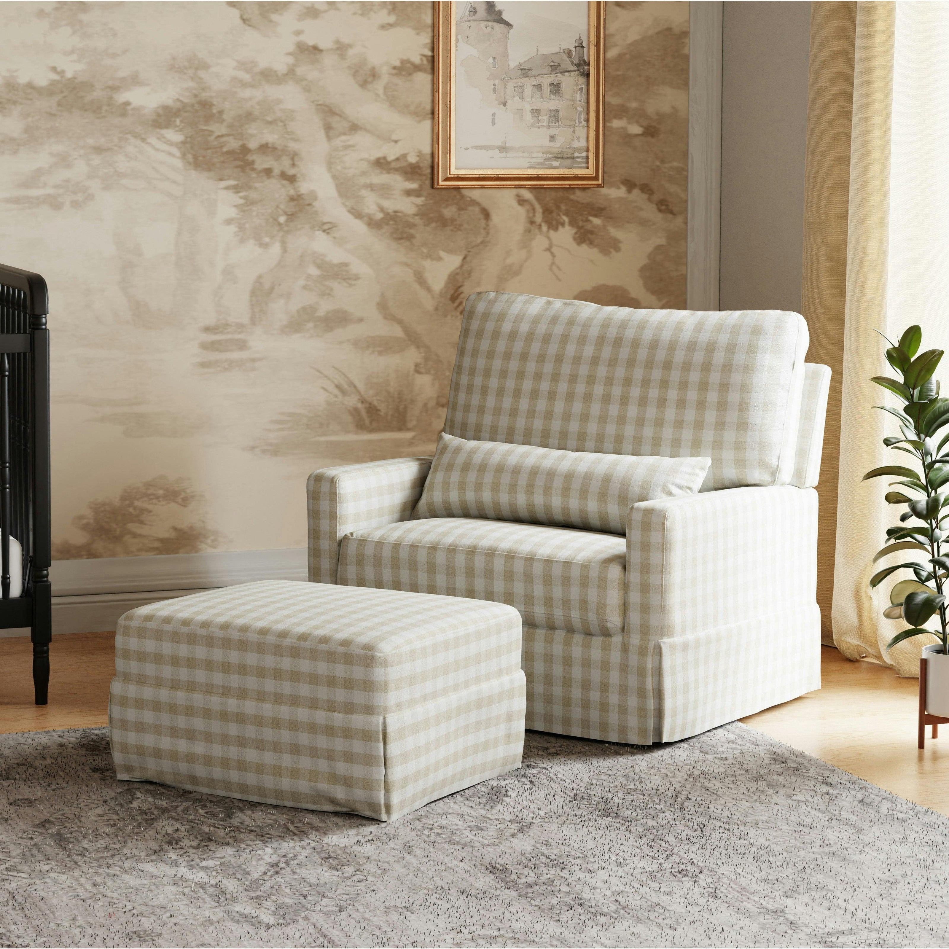 Namesake Crawford Pillowback Chair and a Half Comfort Swivel Glider