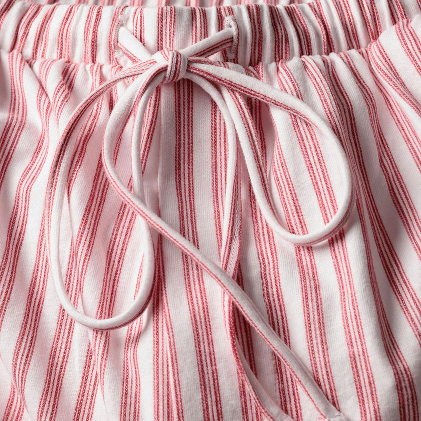 The Olivia Wide Leg Pima Pajama Set in Antique Red Ticking