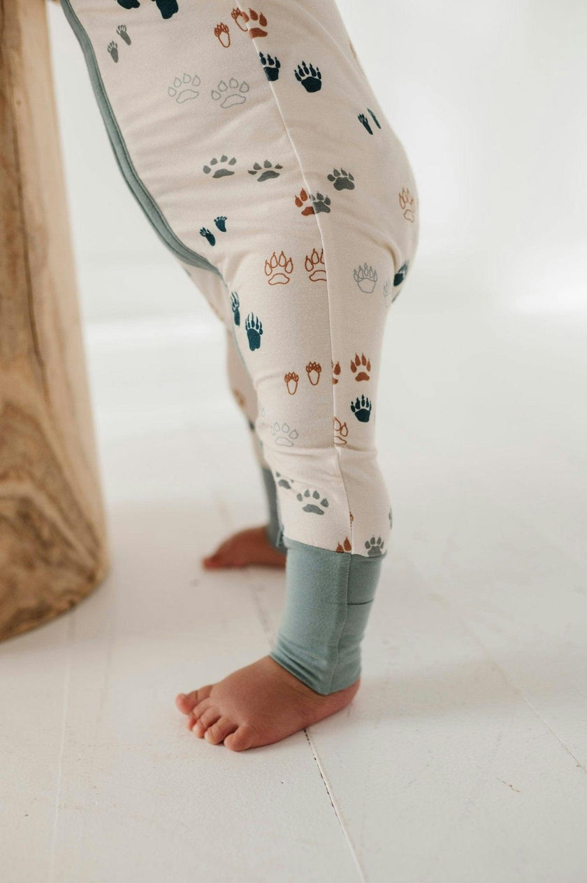Baby Boy Long Sleeve Zip Romper in Footprints