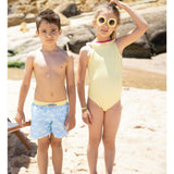Dragonfly Classic Swim Shorts. Blue And Yellow, Yellow