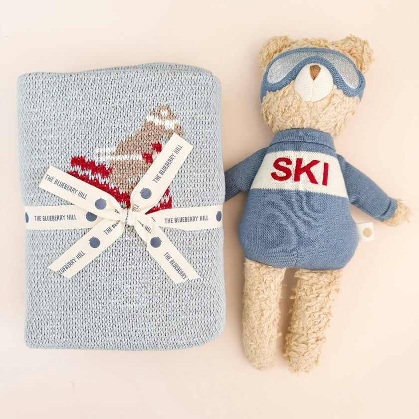 Ski Blanket and Bear Plush Toy Gift Set