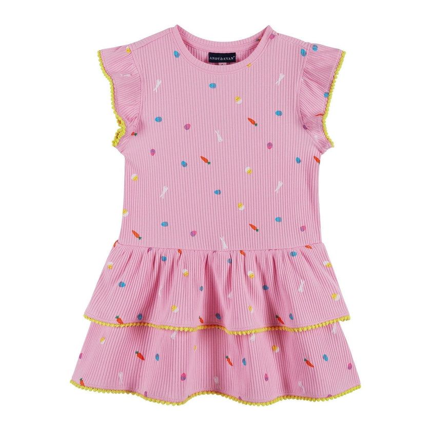 Girls Pink Rib Tiered Dress | Bunny Garden