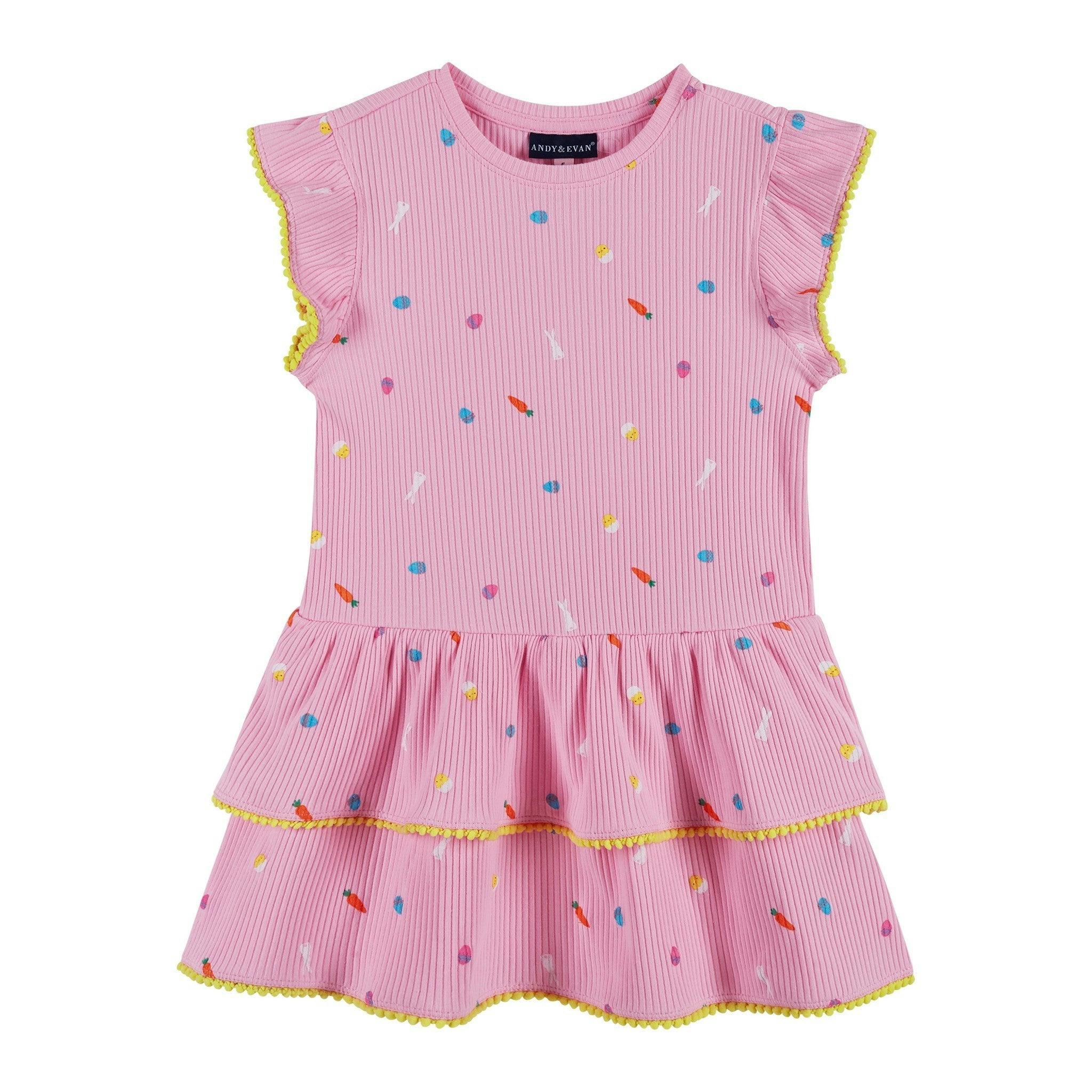 Girls Pink Rib Tiered Dress | Bunny Garden