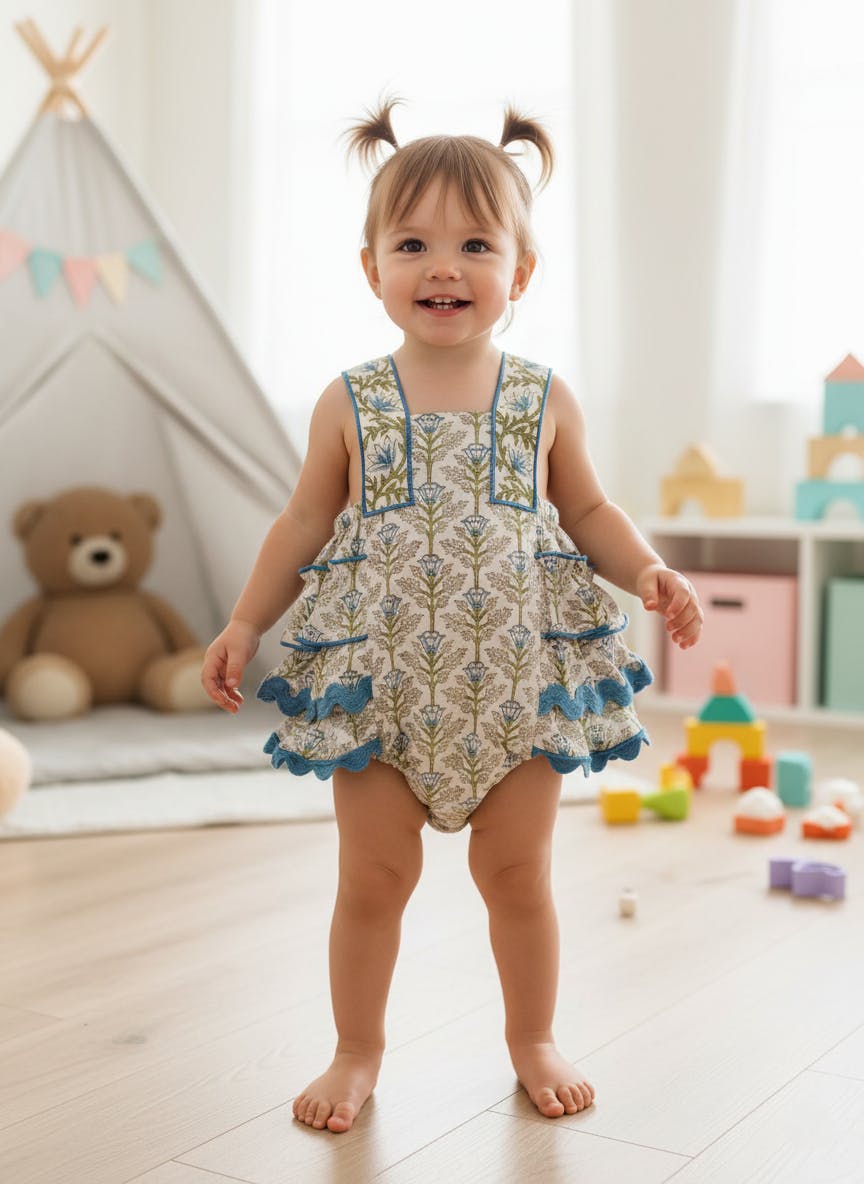 Kia Ruffle Romper Blue