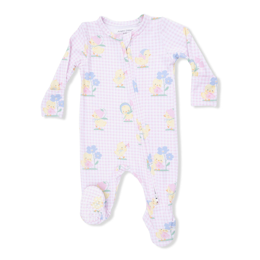 Vintage Spring Ducklings Pink - 2 Way Zipper Footie