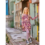 Rose Print Empire Waist Long Sleeve Wrap Neck Dress, Multi