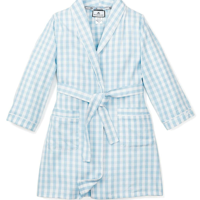 Kid's Twill Robe in Light Blue Gingham