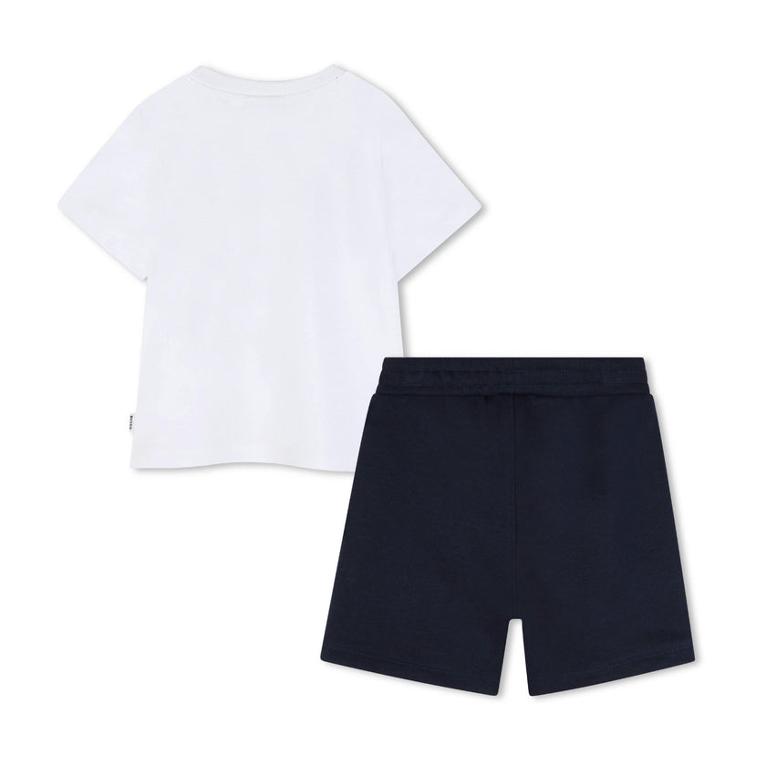 White & Navy Graphic Short Set