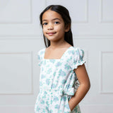 Linen Puff Sleeve Smocked Waist Jumpsuit, Blue