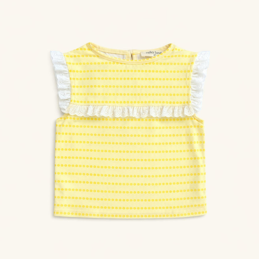 Eyelet Lace Tank in Yellow Floral Stripe