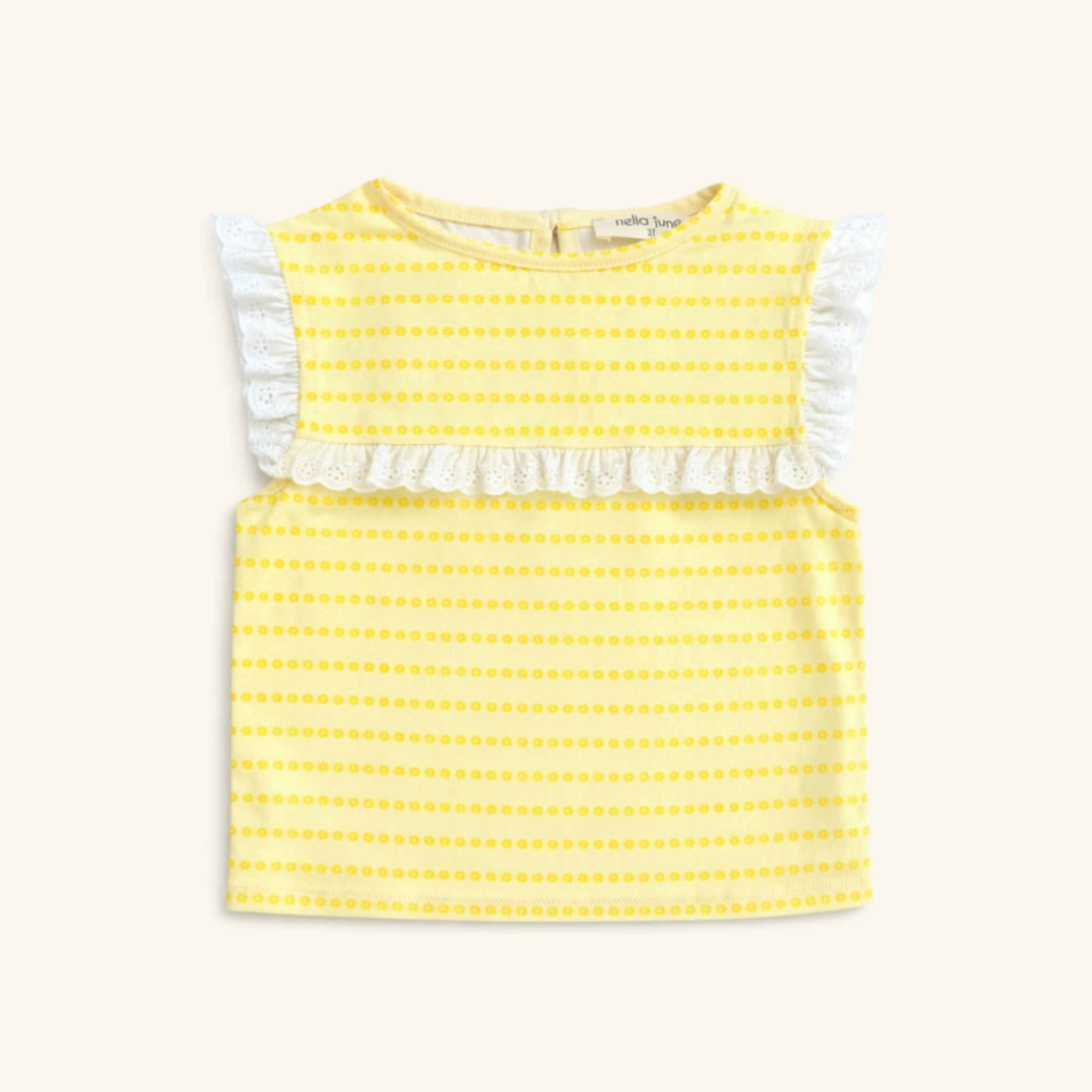 Eyelet Lace Tank in Yellow Floral Stripe