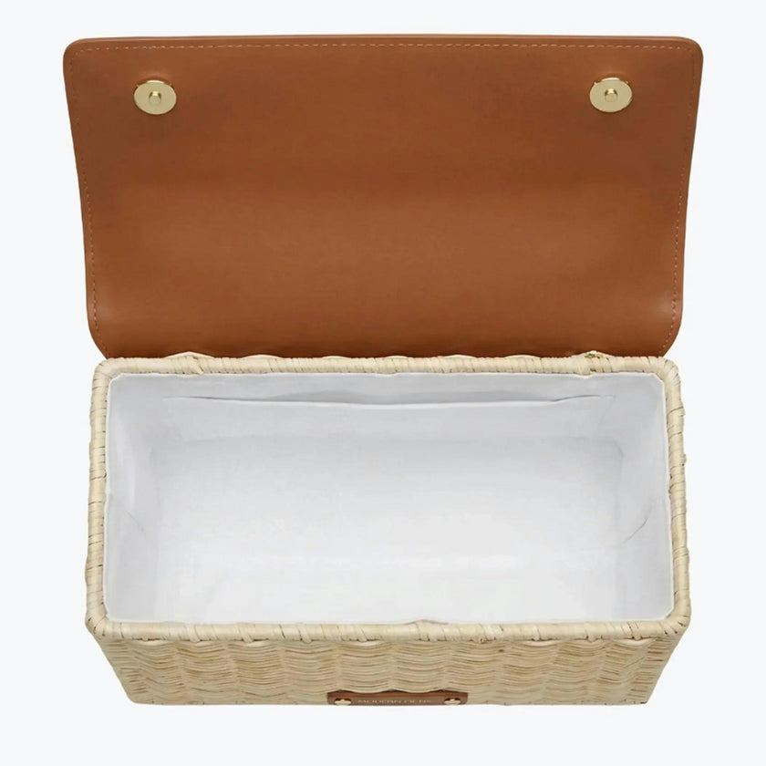 Medium Insulated Hand-Woven Wicker Lunchbox, Natural & Brown