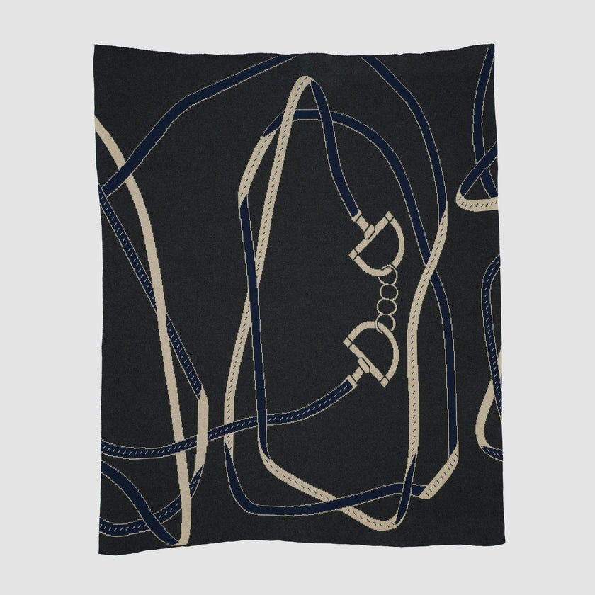 Cotton Sustainable Knit Patterned Throw Blanket - Equestrian Tack