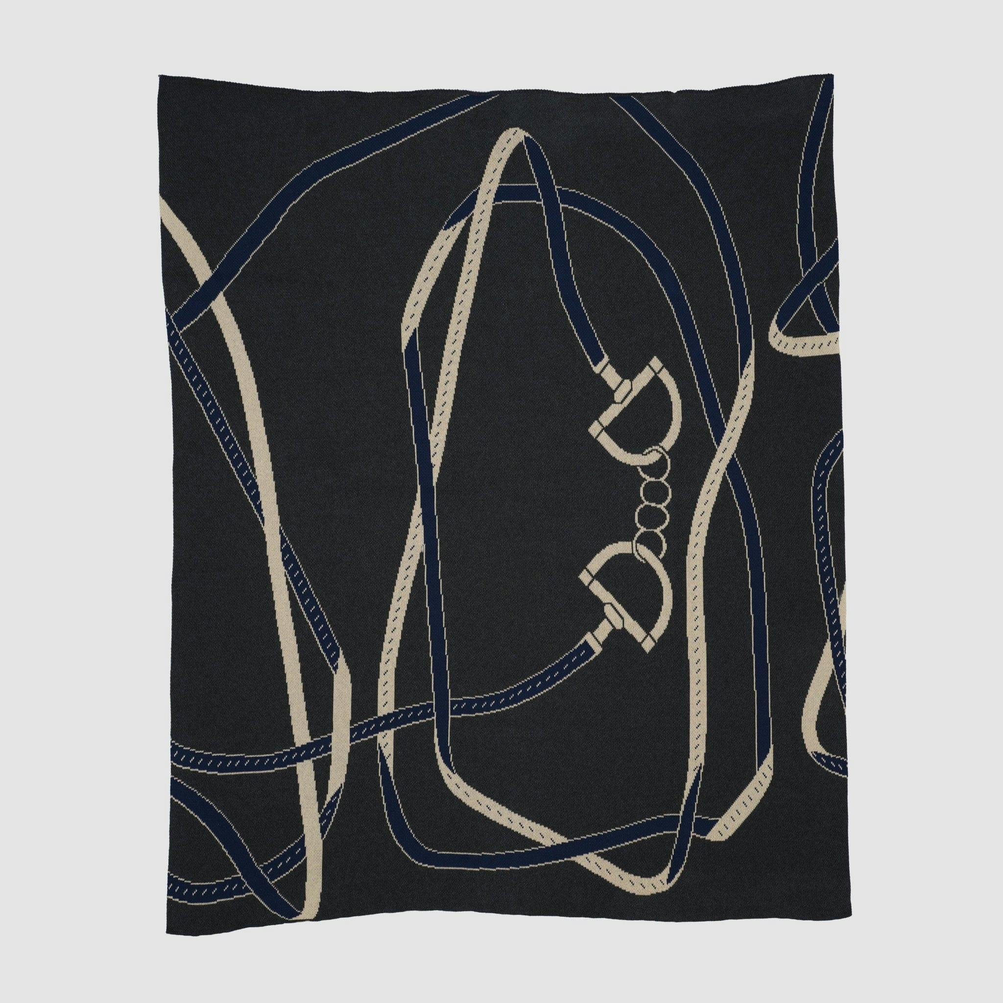 Cotton Sustainable Knit Patterned Throw Blanket - Equestrian Tack
