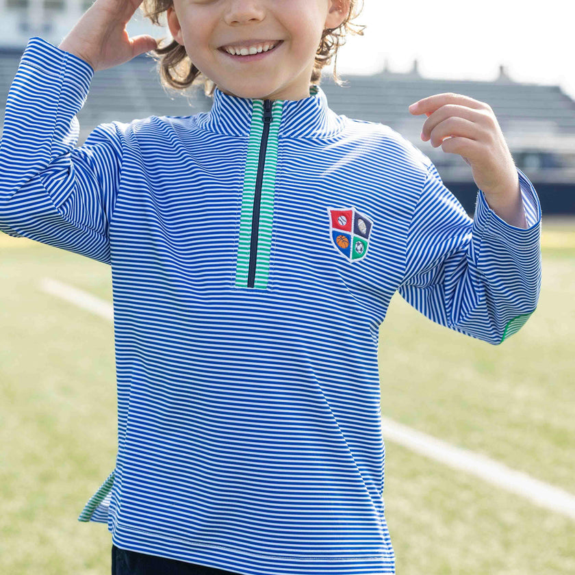 Stripe Performance Knit Half Zip With Sports Crest