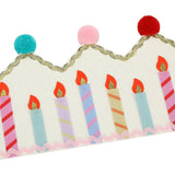 Packed Party Birthday Wishes Reusable Glitter Pom Pom Crown - Metallic Fabric Birthday Candle Crown with Multicolor Poms and Adjustable Satin Ties
