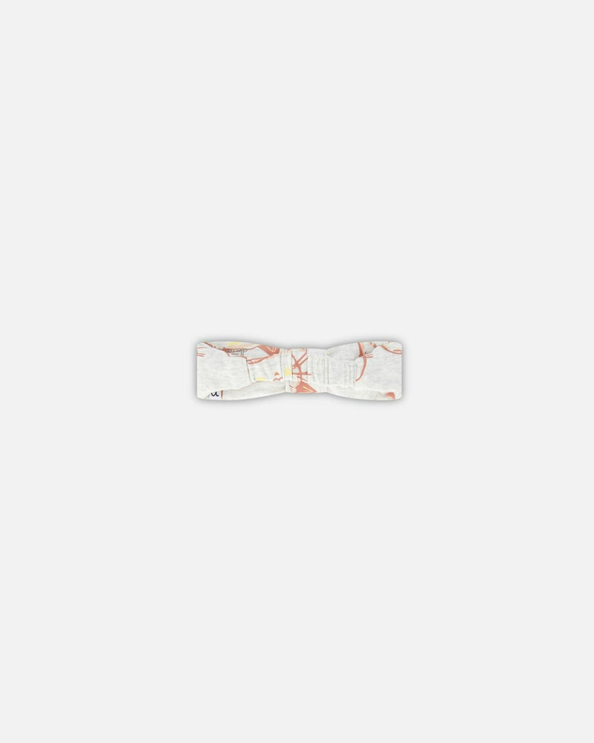 Organic Cotton Headband Heather Beige With Printed Cat