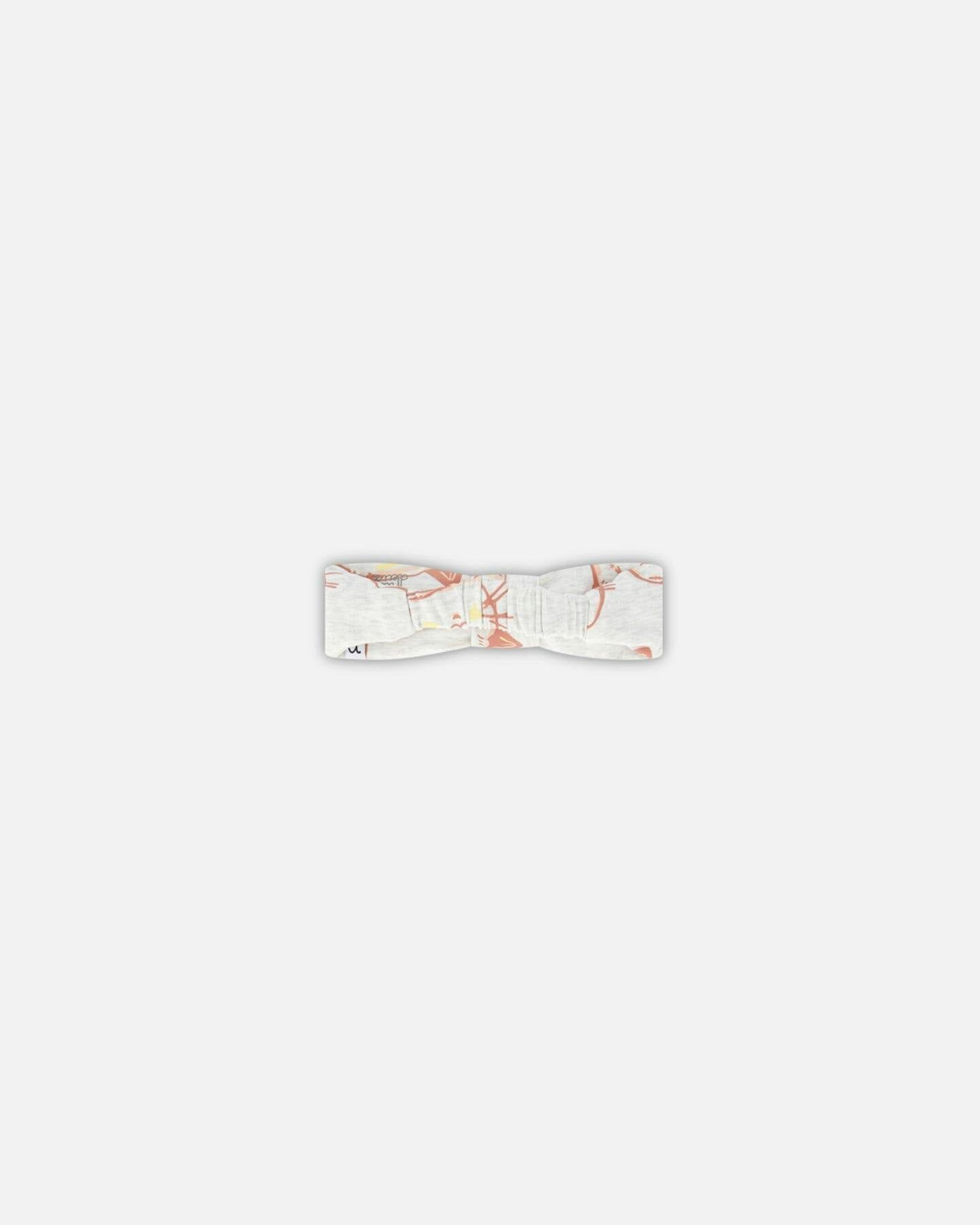 Organic Cotton Headband Heather Beige With Printed Cat