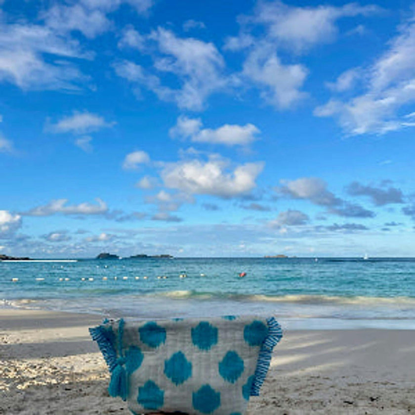 La Plage Ruffle Pouch Aqua Ikat