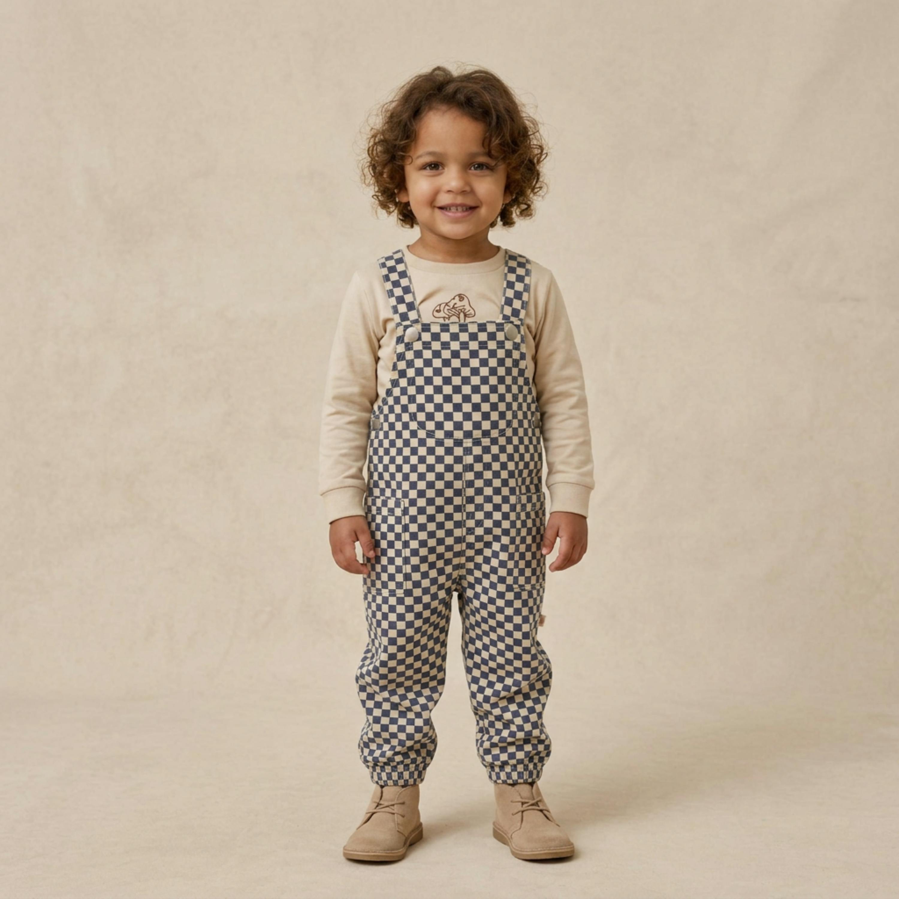 Organic Twill Overalls - Midnight Check