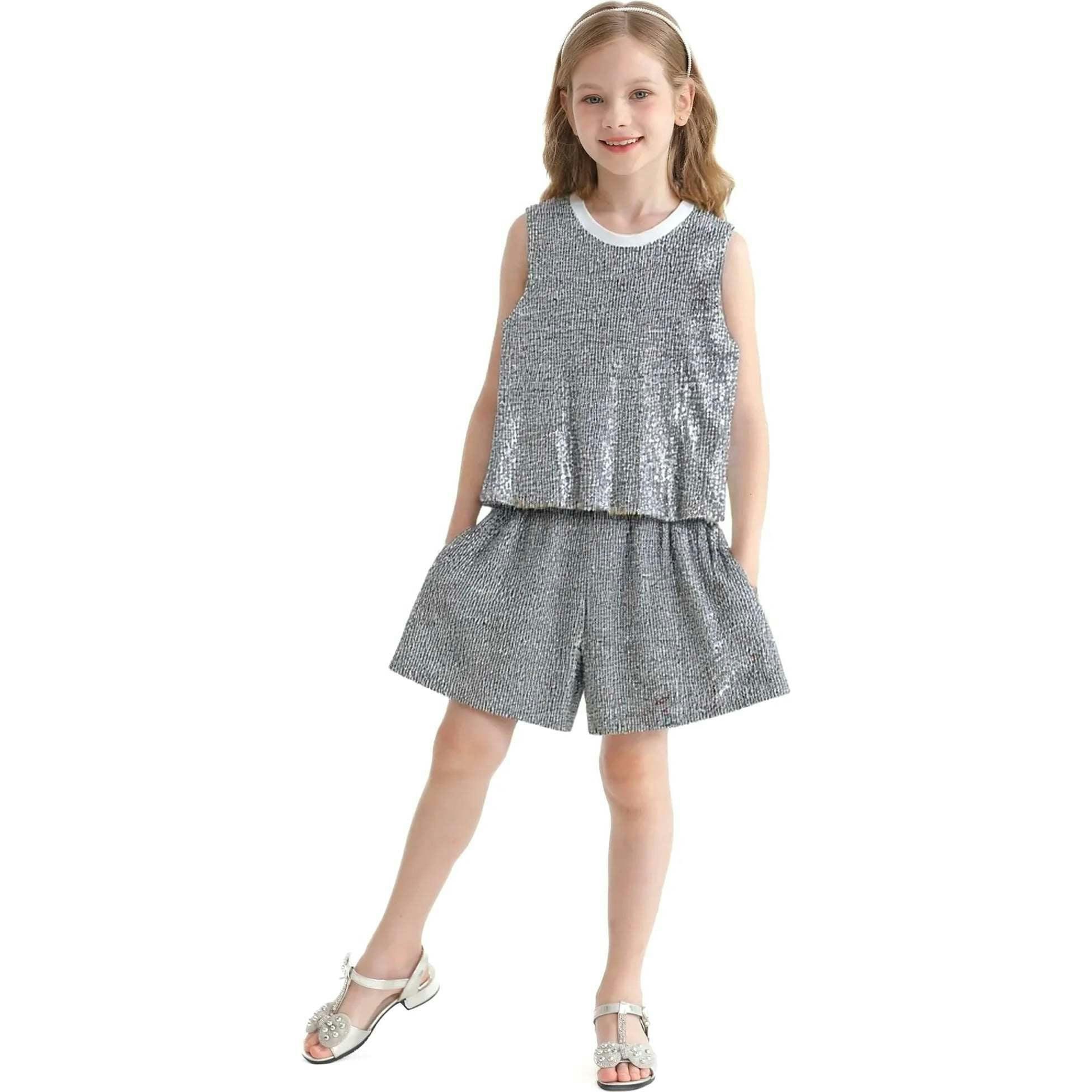 Sequin Sleeveless Shorts Set