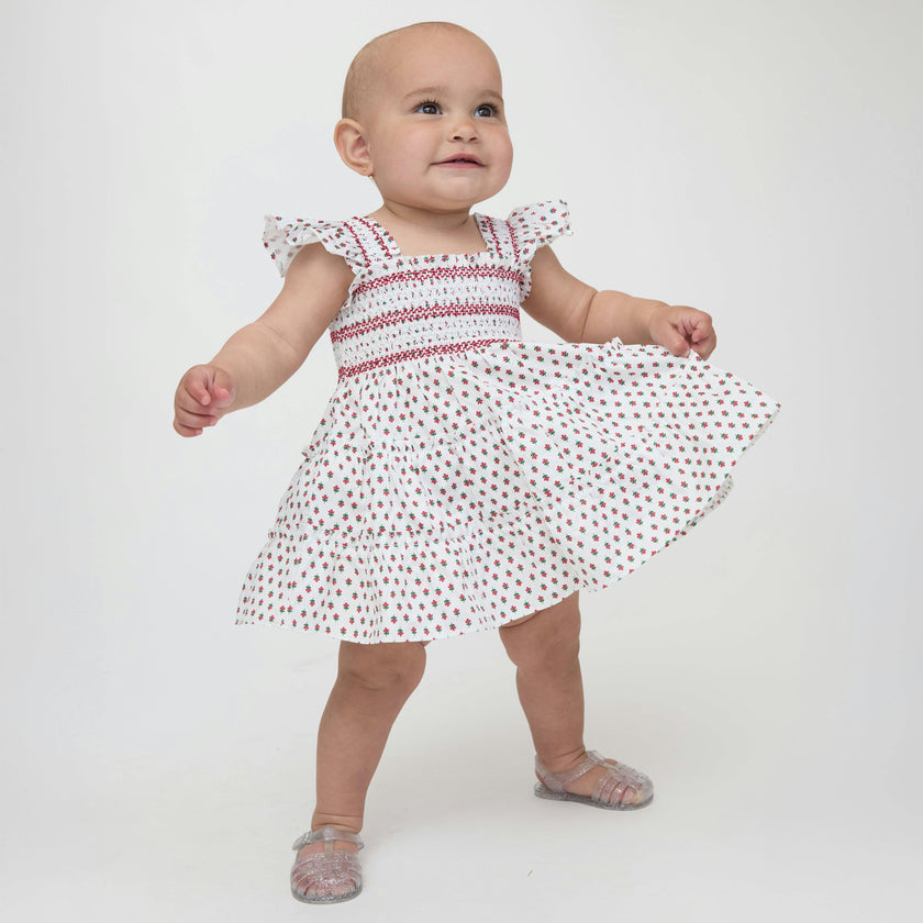 The Baby Ellie Nap Dress - White Poppy Half Drop