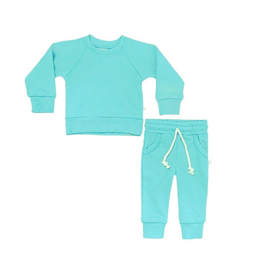 Crewneck Terry Jogger Pant Set, Seafoam