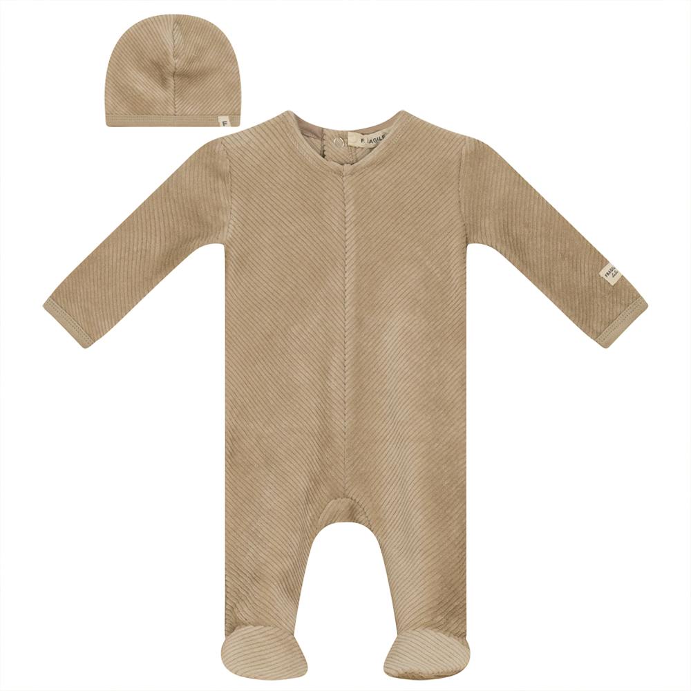 Ribbed Velour Onesie with Hat