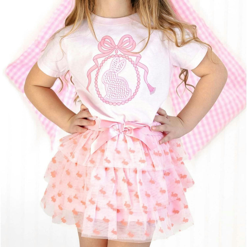 Bunny Locket Pearl Patch Easter Short Sleeve T-Shirt - Ballet
