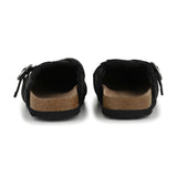 Black Textured Buckle Slip-Ons