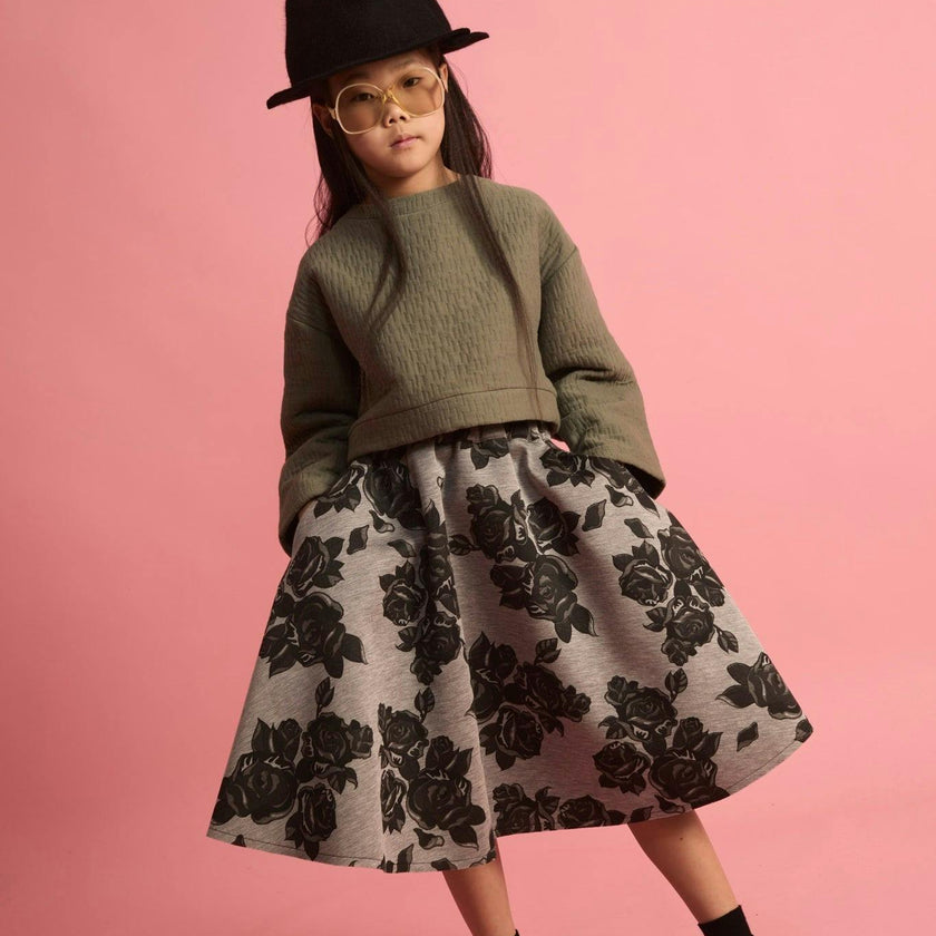 Black Flower Neoprene Skirt