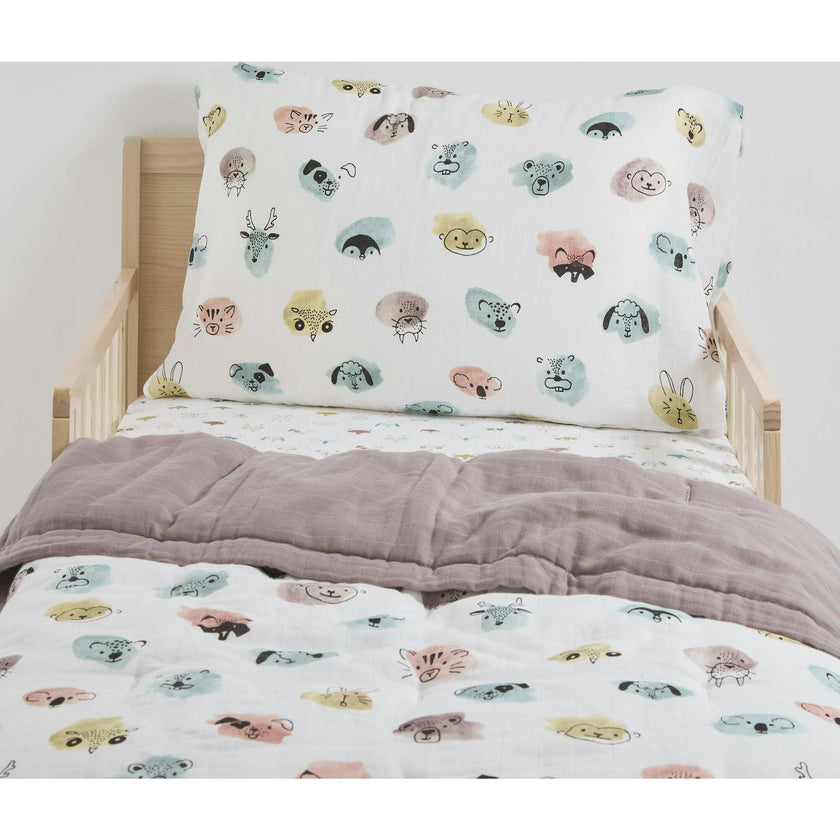 Cotton Muslin Toddler Bedding 3 Piece Set - Watercolor Critters