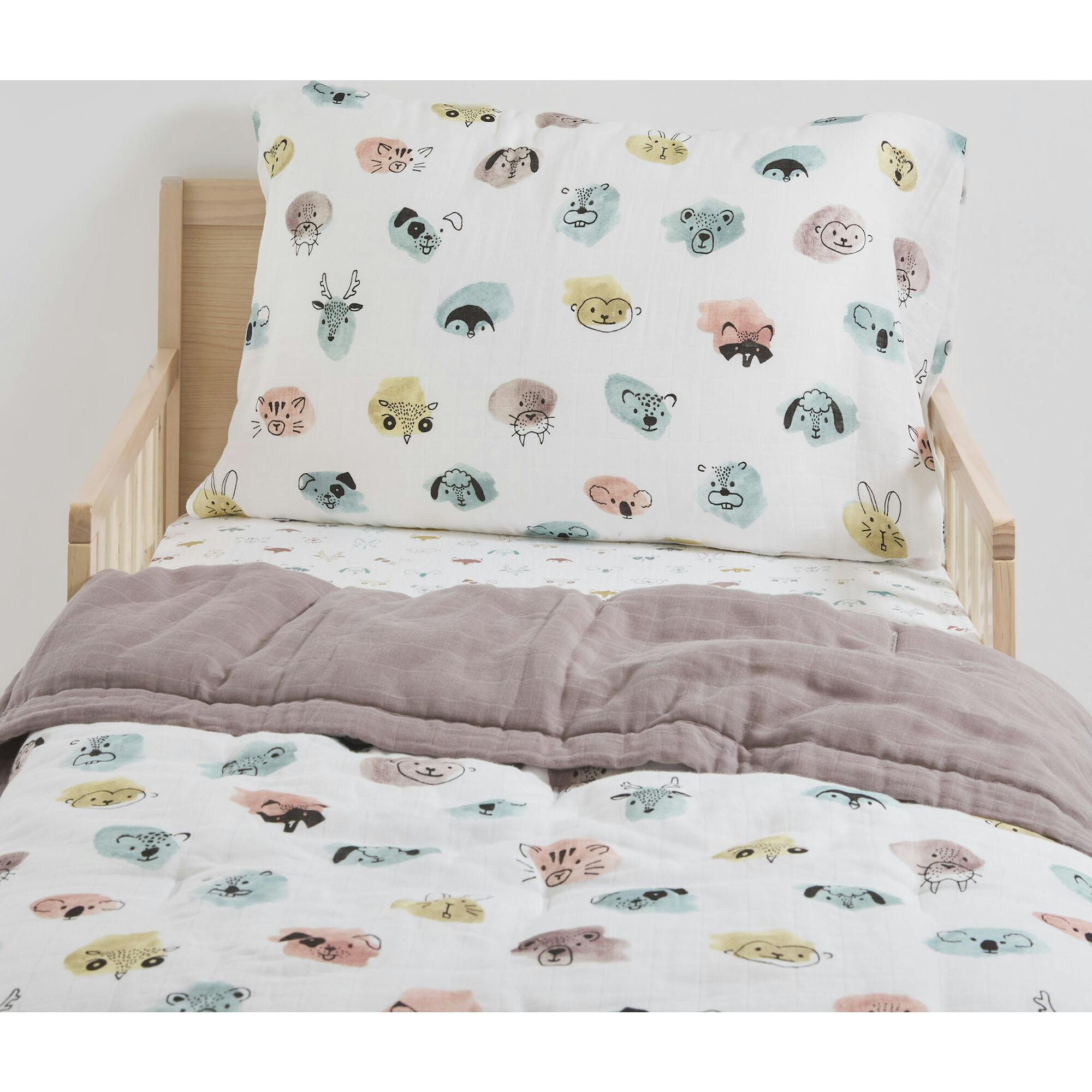 Cotton Muslin Toddler Bedding 3 Piece Set - Watercolor Critters