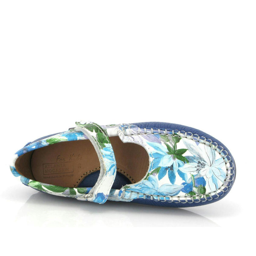Mary Jane Moccasins, Blue Submarine Printed Leather