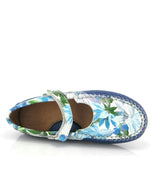 Mary Jane Moccasins, Blue Submarine Printed Leather
