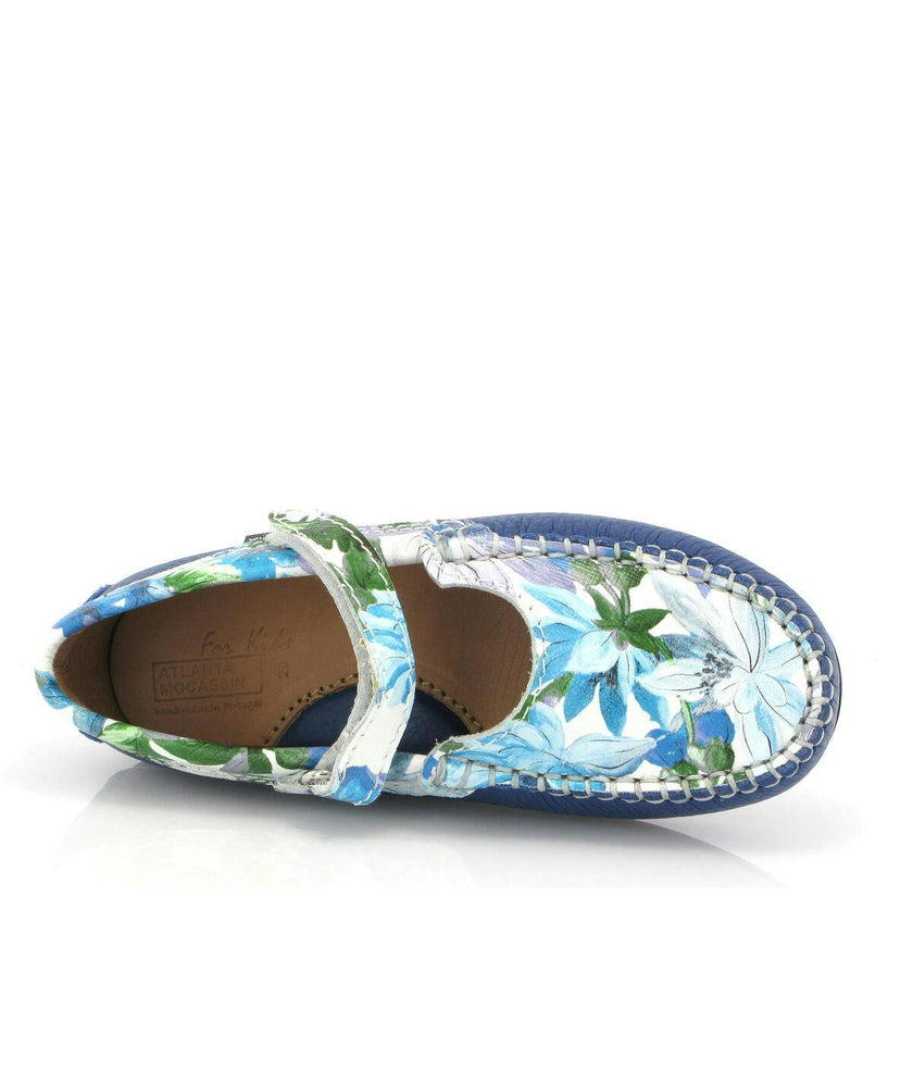 Mary Jane Moccasins, Blue Submarine Printed Leather