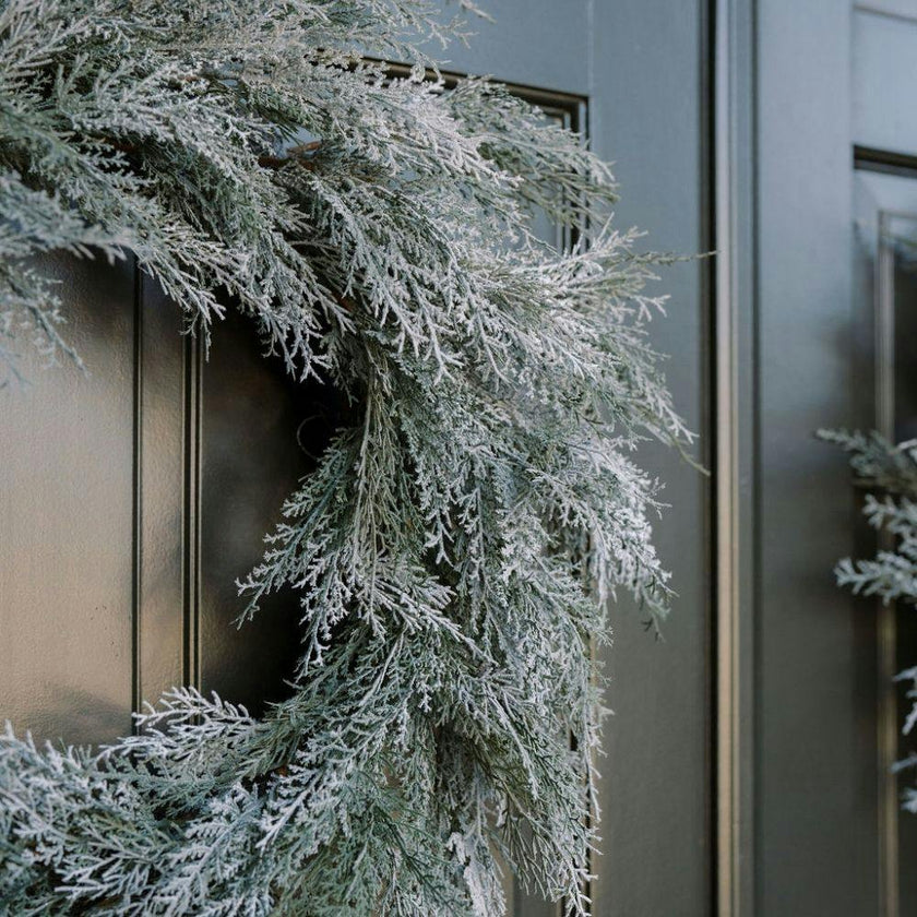 30" Flocked Cedar Wreath
