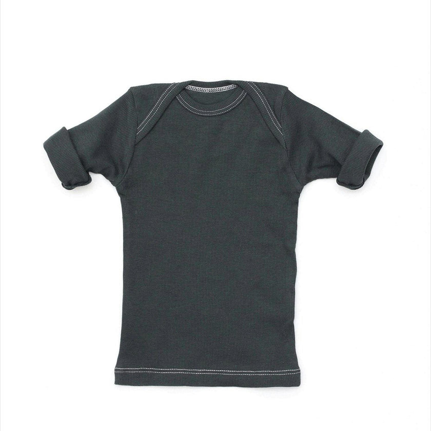 Rib Lap Shoulder Tee Short Sleeve Charcoal