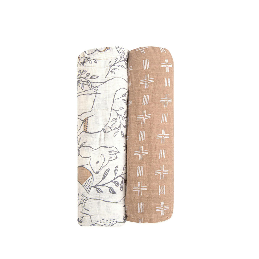 Ezra Cotton Muslin Swaddle Blanket Set (Woodland, Set of 2)