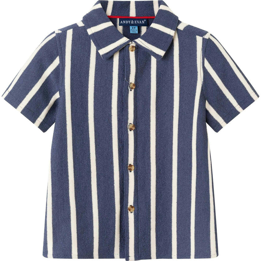 Kids 2-Piece Navy Stripe Textured Terry Matching Short Set