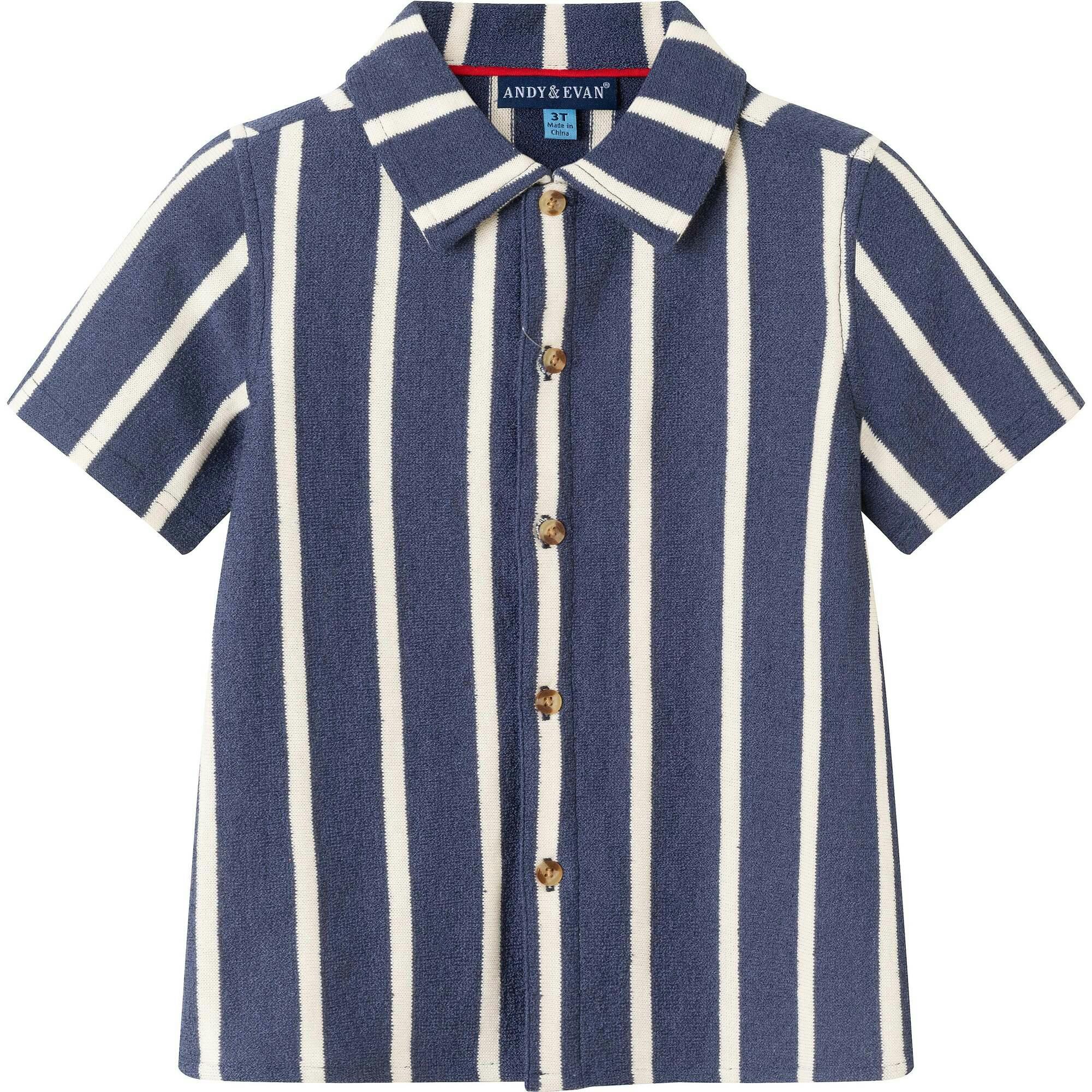 Kids 2-Piece Navy Stripe Textured Terry Matching Short Set