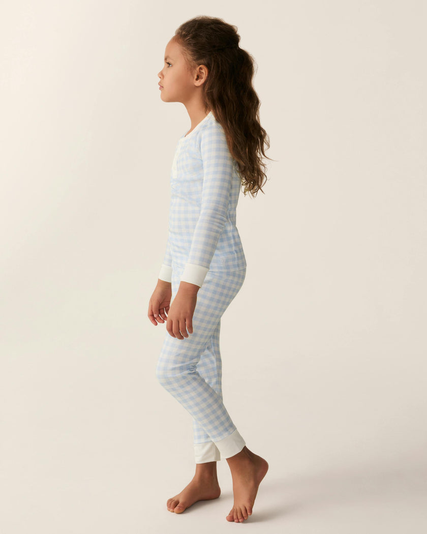 Kid's Pima Snug Fit Pajama Set in Light Blue Gingham