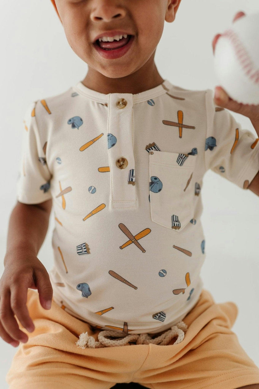 Boys Short Sleeve Henley Shirt in Construction
