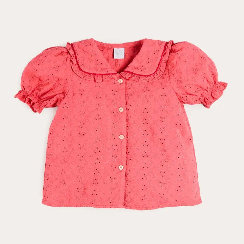 Broderie Anglaise Mariner Collar Blouse in Strawberry (4-12yrs)