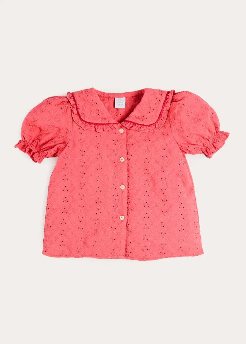 Broderie Anglaise Mariner Collar Blouse in Strawberry (4-12yrs)