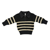 Boys Striped Zip Up Sweater in Dark Gray Stripe