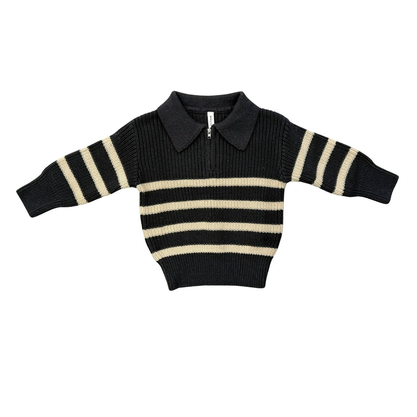 Boys Striped Zip Up Sweater in Dark Gray Stripe