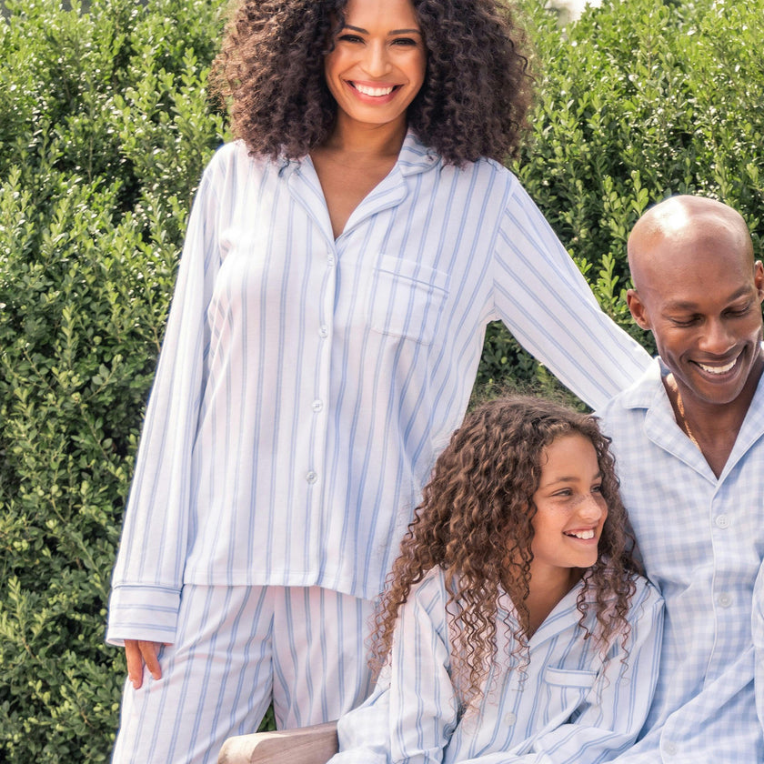 Women's Pima Pajama Set in Periwinkle Stripe